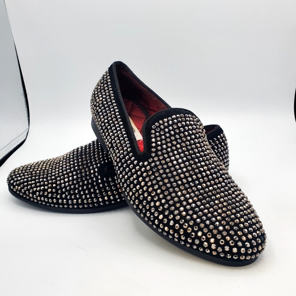 Steve Madden Men Formal Caviar  Loafers Black Lether Silver Beads Size 7 - Picture 4 of 7